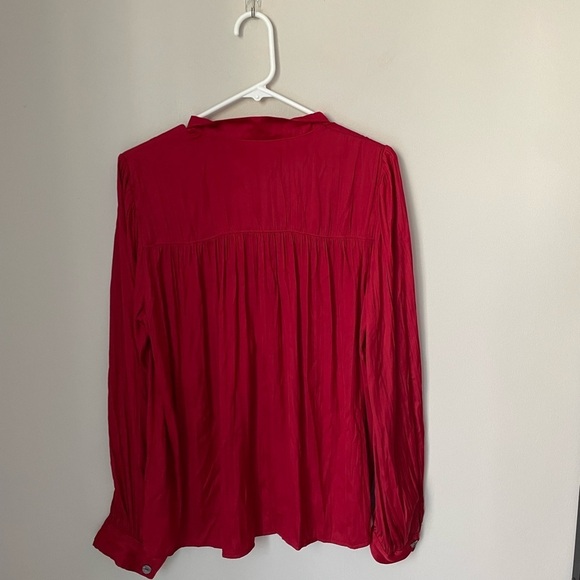 Anthropologie Red Pleated Long Sleeve Blouse Size Large - Picture 7 of 8